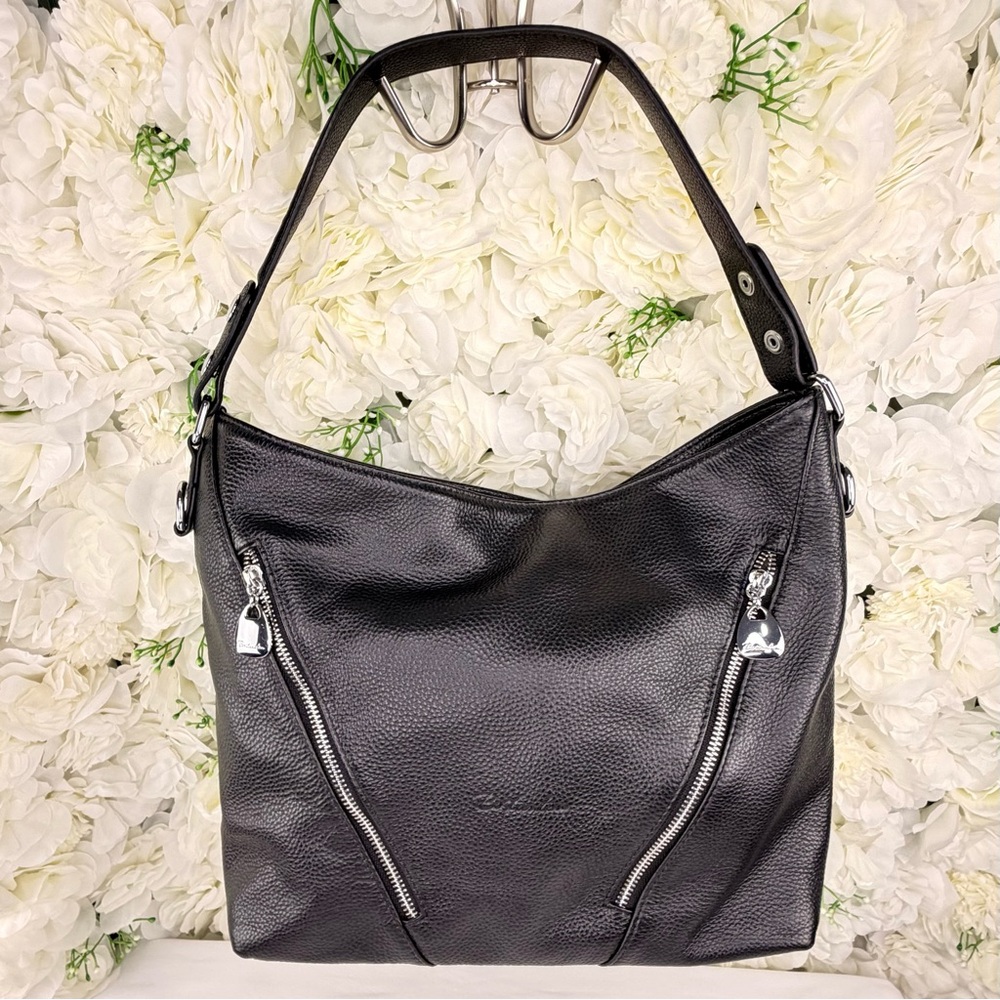 👜 Bostanten Genuine Leather Hobo Shoulder Bag Black Silver Hardware - Picture 4 of 11